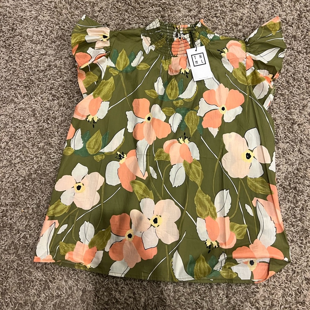 Floral mock neck blouse; Large